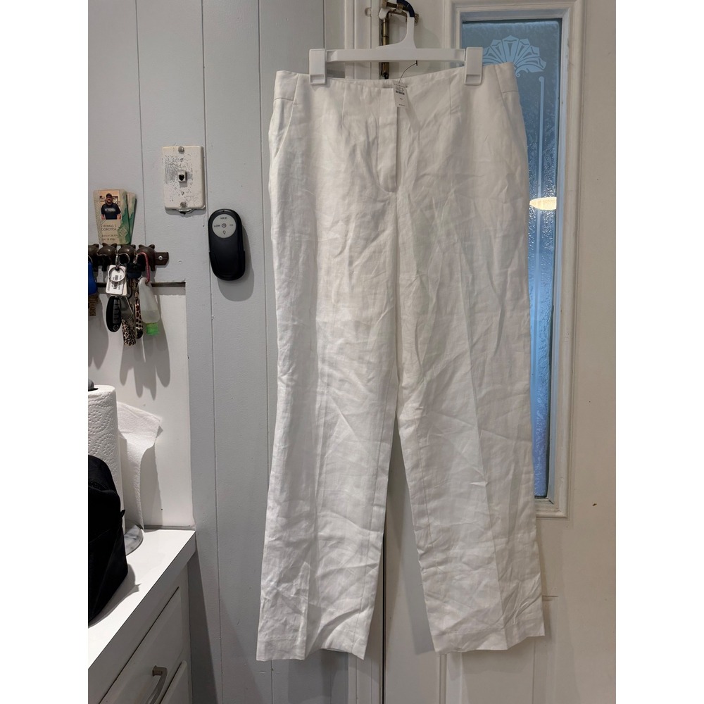 Talbots Southampton Pant White Linen Straight Leg Trousers 10 NEW